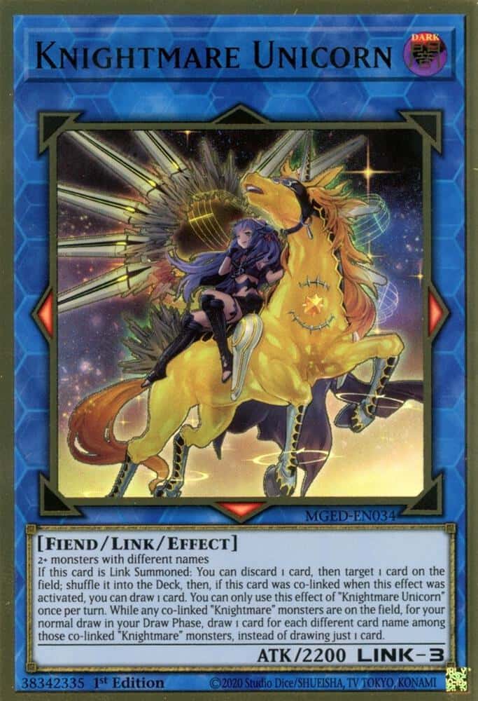 Knightmare Unicorn MGED-EN034 Premium Gold Rare Yu-Gi-Oh! kartı